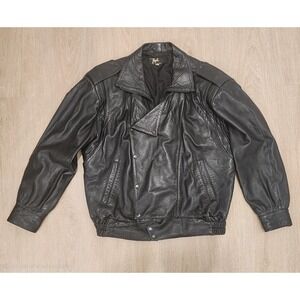 Vintage Gingette Black Soft Leather Jacket Size 50 Made In Israel